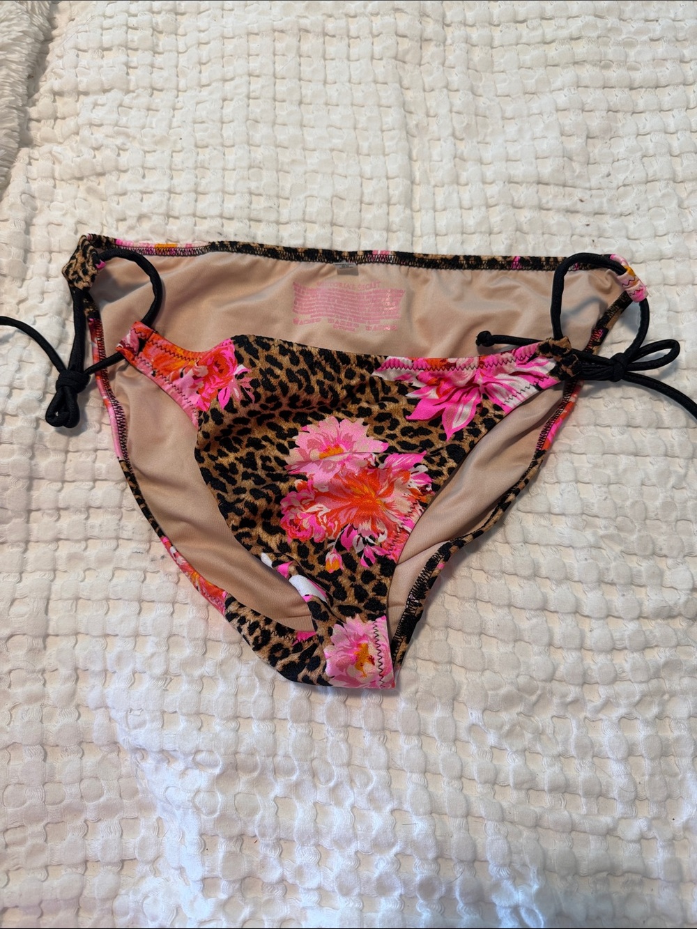 Victoria's Secret Floral Pink & Leopard Print Tie-Side Bikini Bottoms